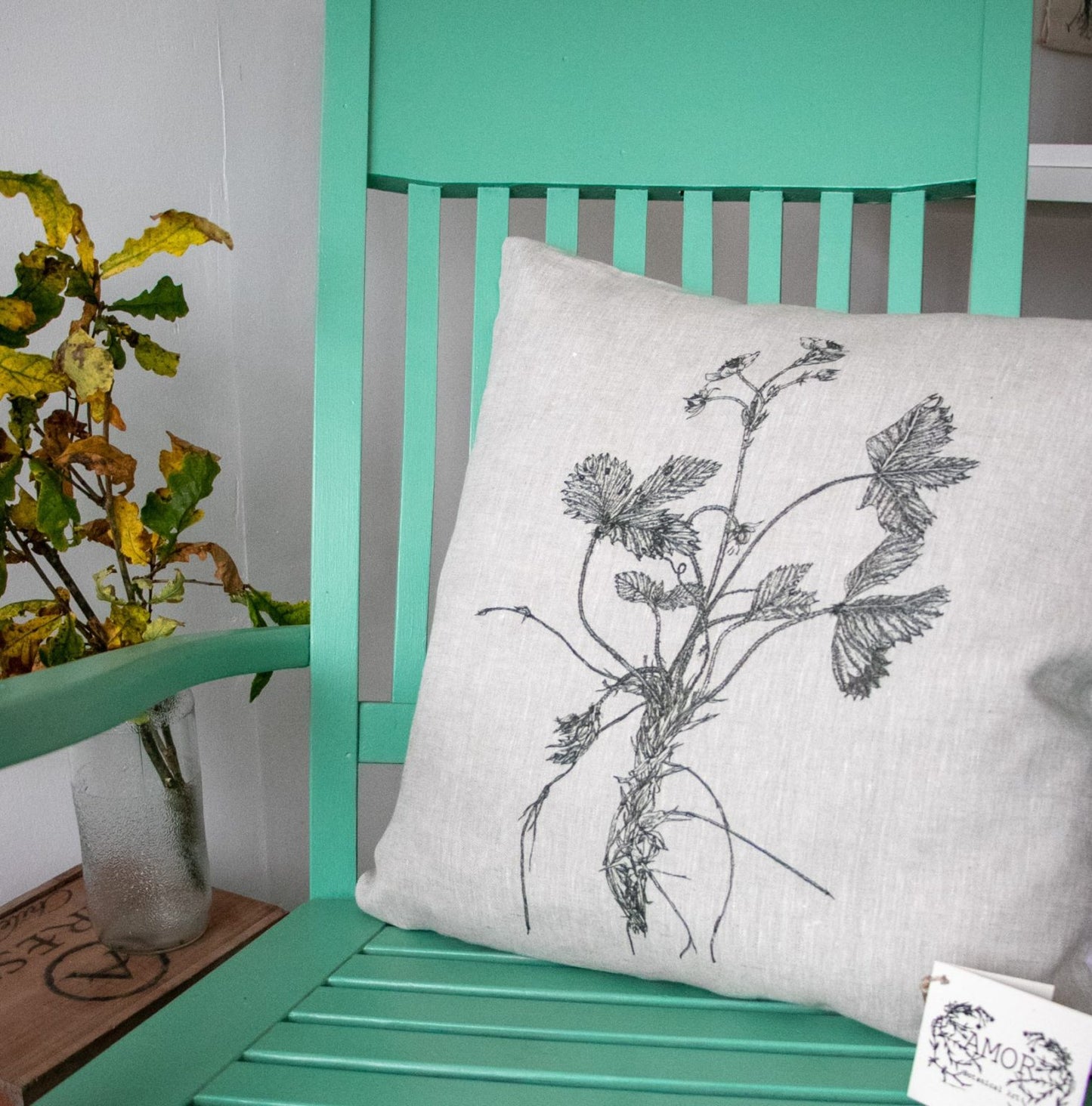 'Wild Strawberry' Irish Linen Cushion/Cover from AMOR Botanical Art, Leitrim